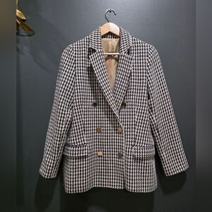Double Breasted Houndstooth Gold Button Blazer Defacto Woman 36 Retro Leisure